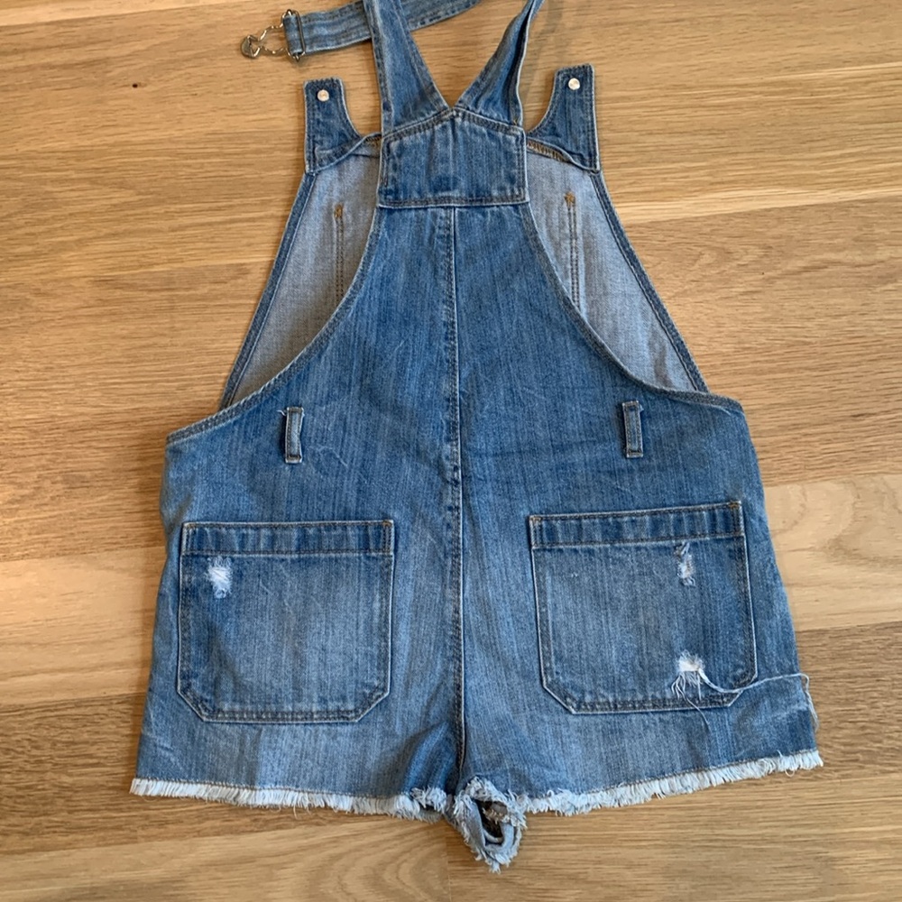 Zara girls denim jean overalls shorts summer distressed raw hem - Picture 5 of 5